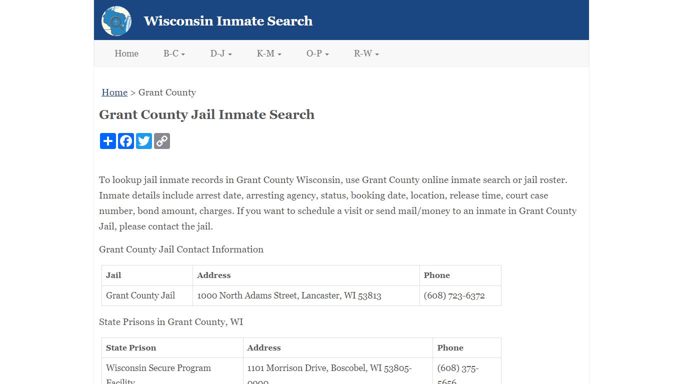 Grant County Jail Inmate Search