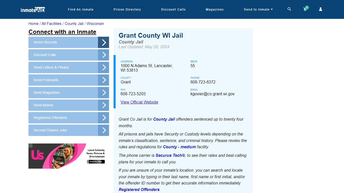 Grant County WI Jail - Inmate Locator