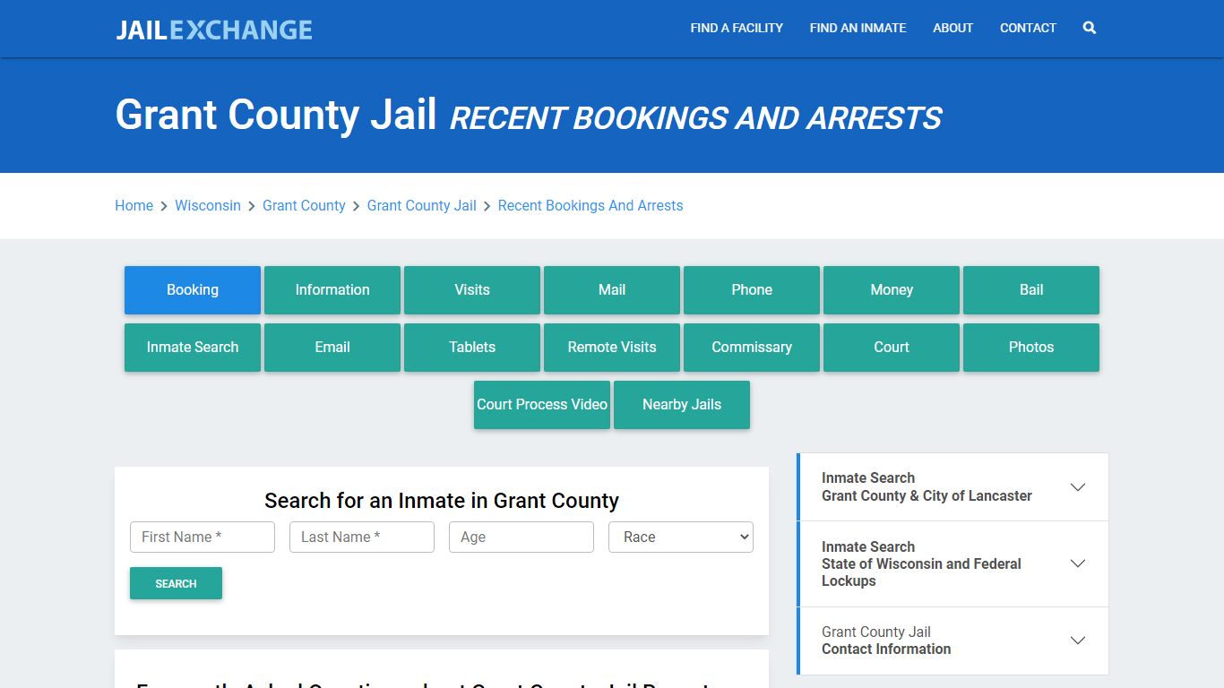 Grant County Jail WI Recent Arrests and Bookings - Jail Exchange