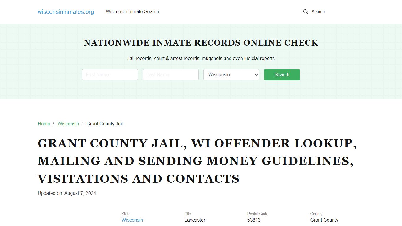 Grant County Jail, WI: Inmate Search Options, Visitations, Contacts